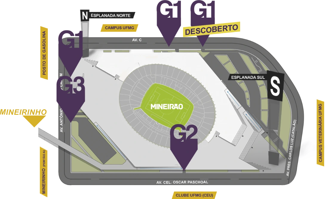 Ilustração com a localização dos estacionamentos